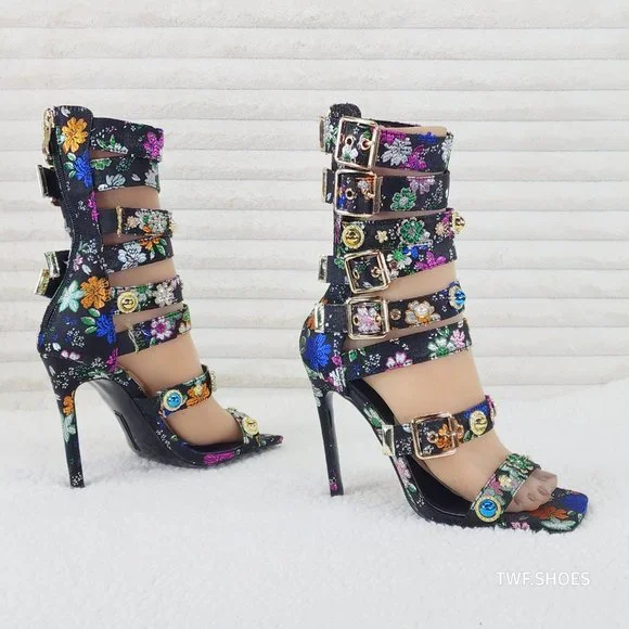 Floral Multi-Color Strappy Heels - Picture 9 of 14